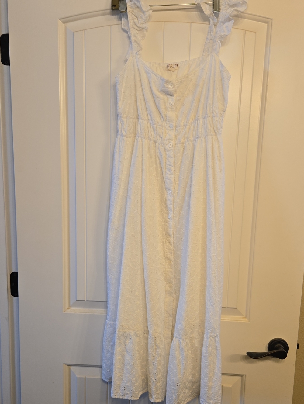 Hem & Thread White Eyelet Ruffle-Strap Maxi Dress